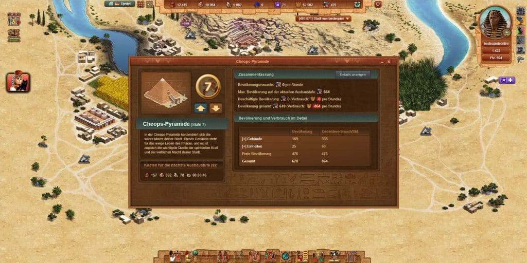 Bau der Pyramiden, Tempel und anderen Gebäuden ist ein unabdingbares Teil vom Gameplay.